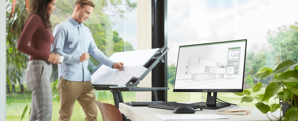 אנשים נהנים ממקום העבודה עם המסכים הירוקים בעלי השפעה נמוכה של פיליפס.